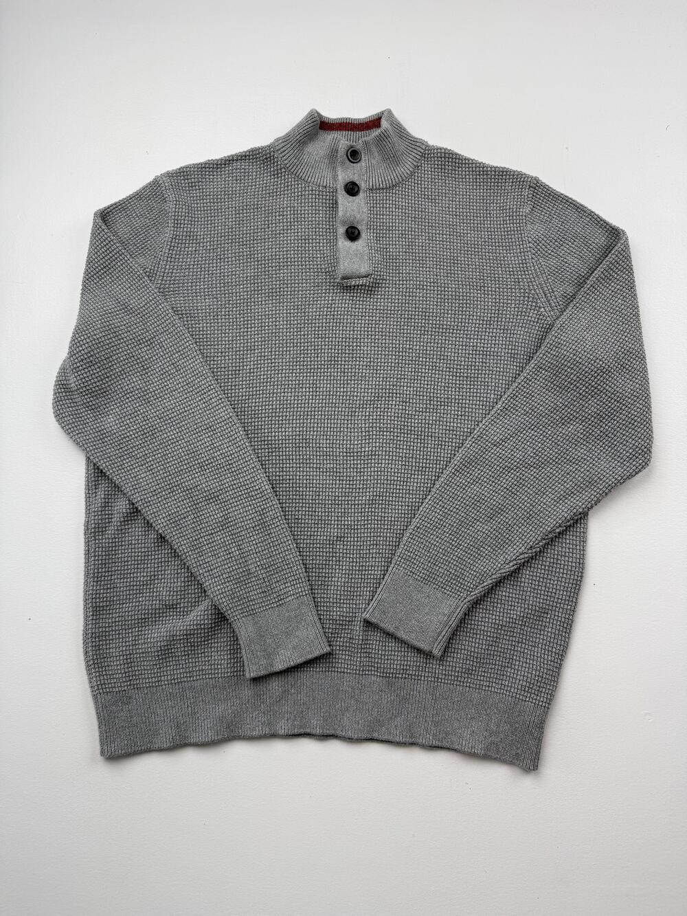 Chaps Sweater Mens 2XL Gray Mock Neck Henley Waffle Knit Pullover Thermal